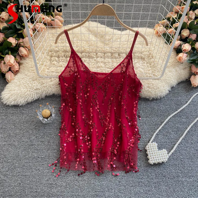 Женский сетчатый топ на бретельках привлекательный однотонный пуловер с