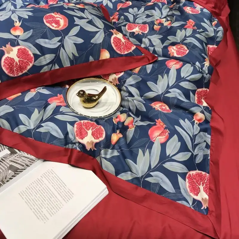 

Egyptian cotton Bedding Set King Queen Size 4pcs pomegranate Duvet Cover Sets Red Color Bed Sheet Boho Bedclothes