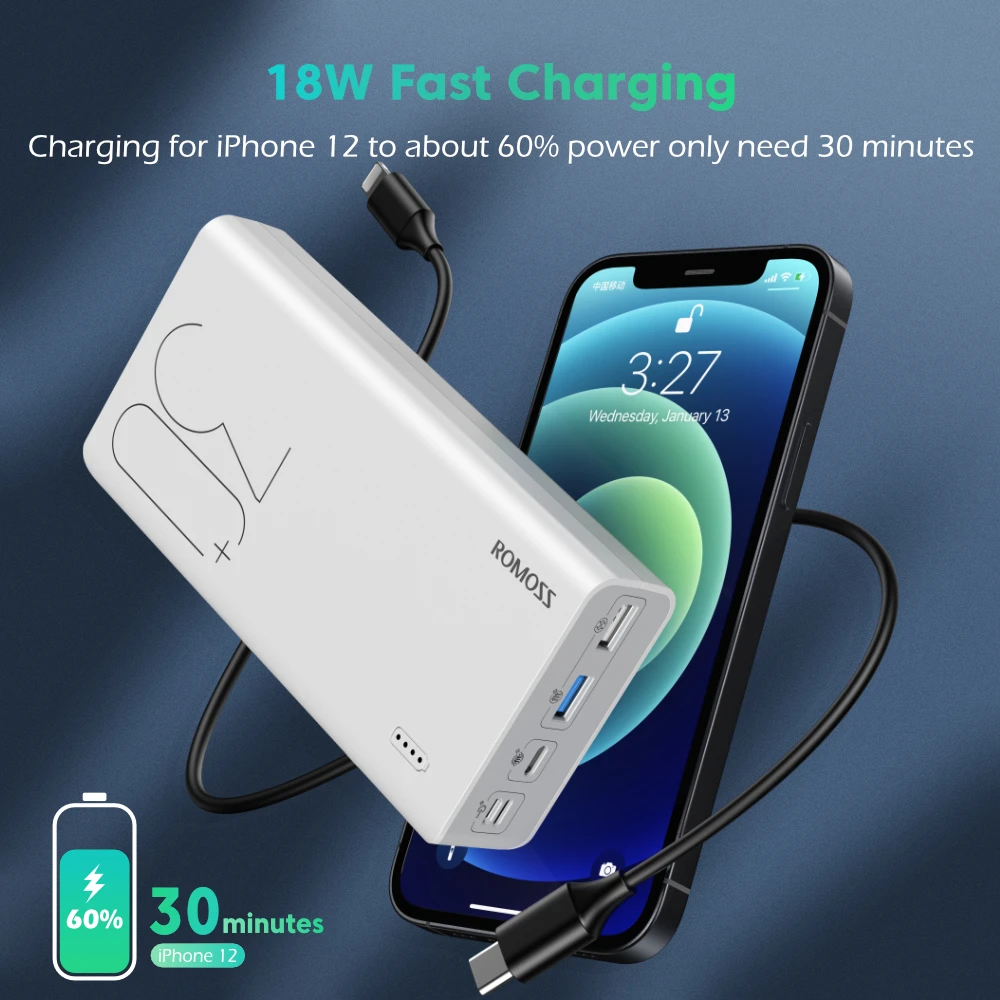 romoss sense 8 power bank 30000mah qc pd 3 0 fast charging powerbank 30000 mah external battery charger for iphone 13 xiaomi mi free global shipping