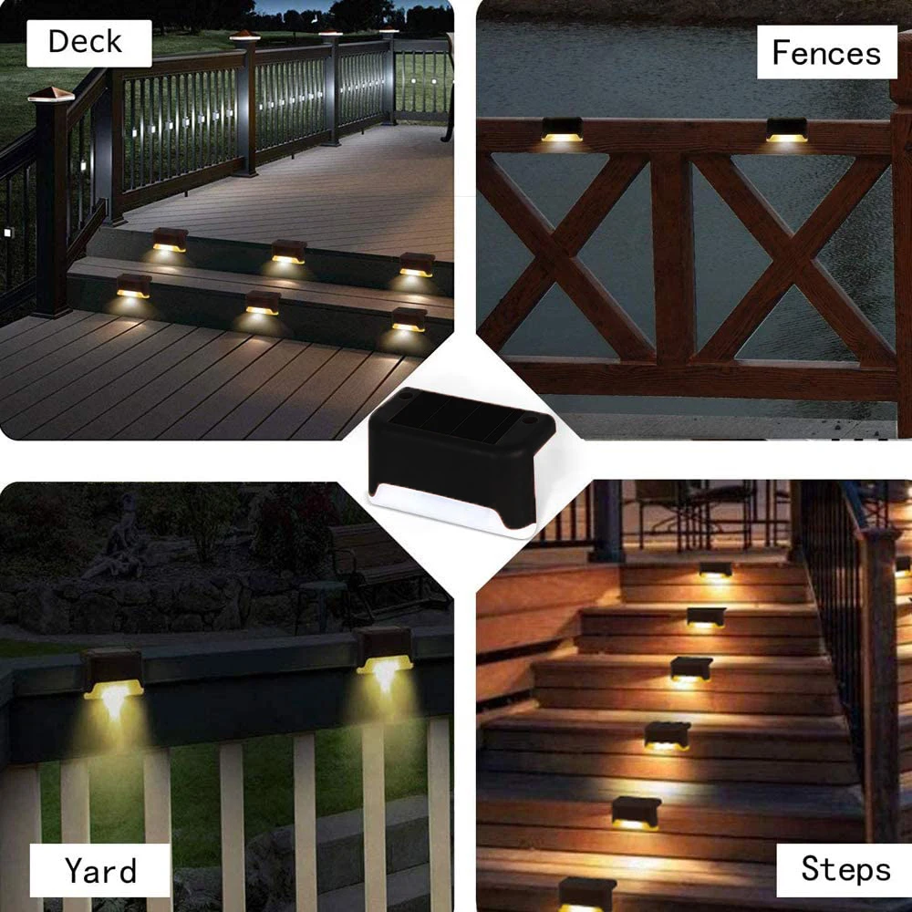 

Garden Solar Power Outdoor Lights LED Stairs Step Night Lamp Fence Decor Auto Charging Waterproof Floodlight Warm White 8Pcs/Set