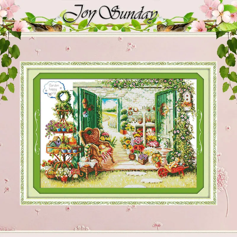 Цветочный магазин Шаблоны для вышивки крестиком 11CT 14CT Набор оптом пейзаж