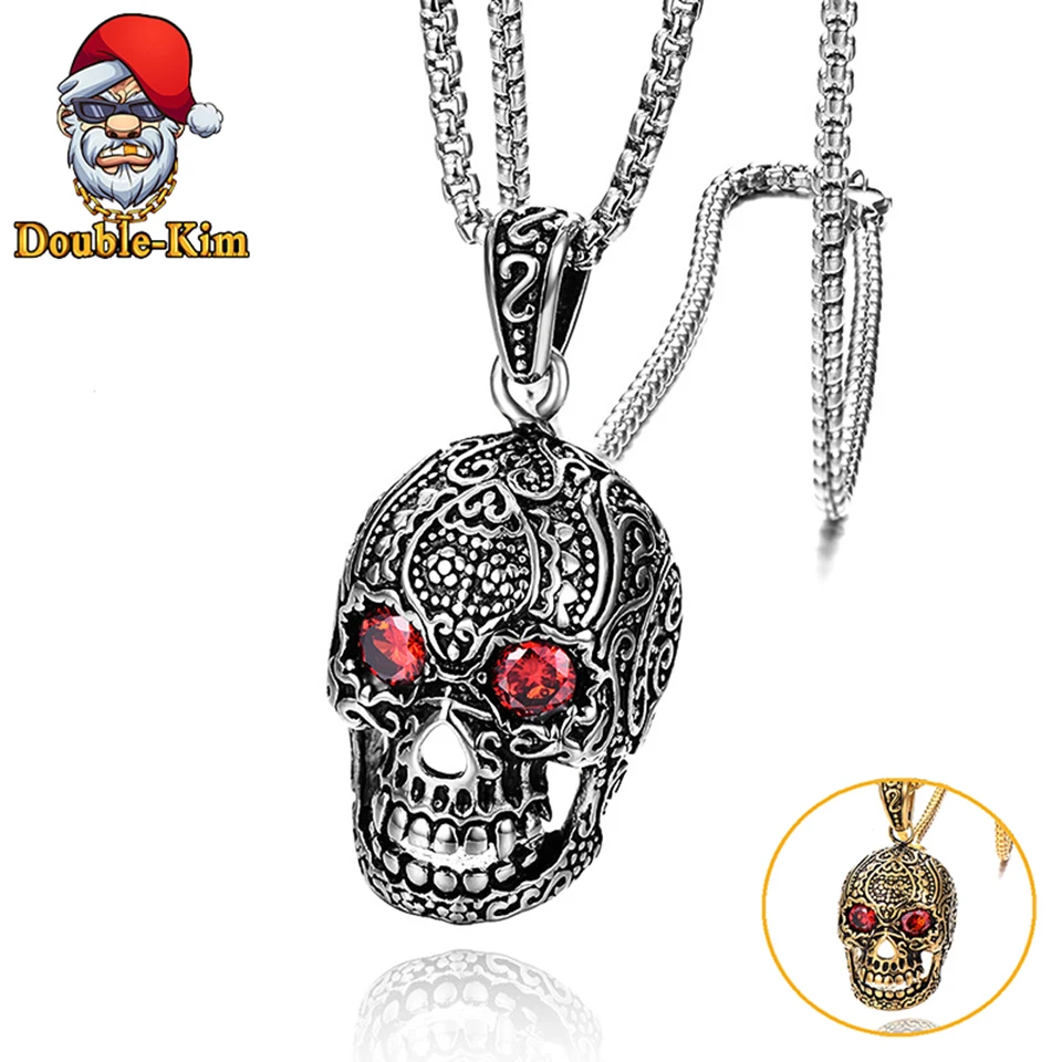 Череп циркон кулон ожерелье для мужчин хип хоп Рок уличная культура титановая
