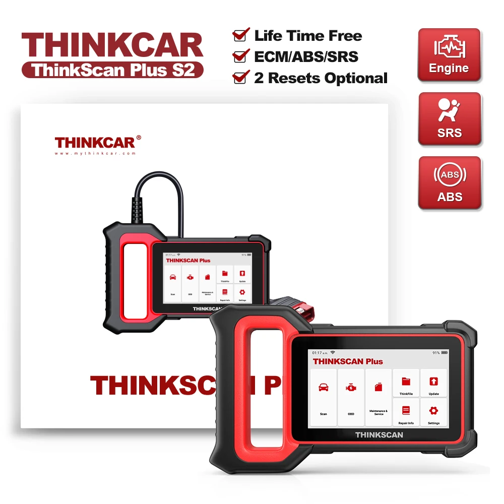 

THINKCAR Thinkscan Plus S2 Automotive OBD2 Scanner Tool ECM/ABS/SRS System 28 Resets 5 Inches Obd2 Code Reader Diagnostic Tools