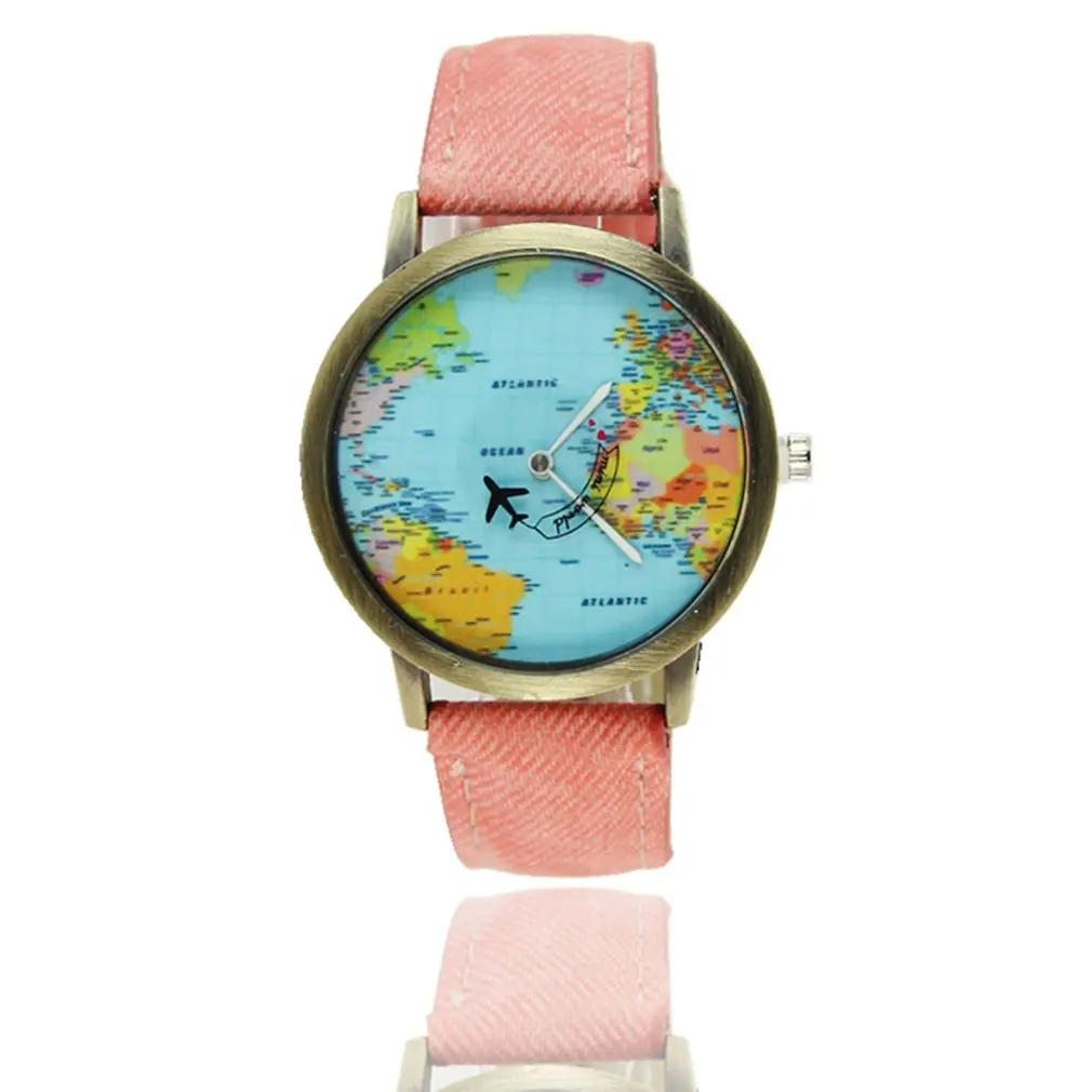 Фото Новые женские кварцевые часы карта мира Pattren кожаный ремешок популярные девушки