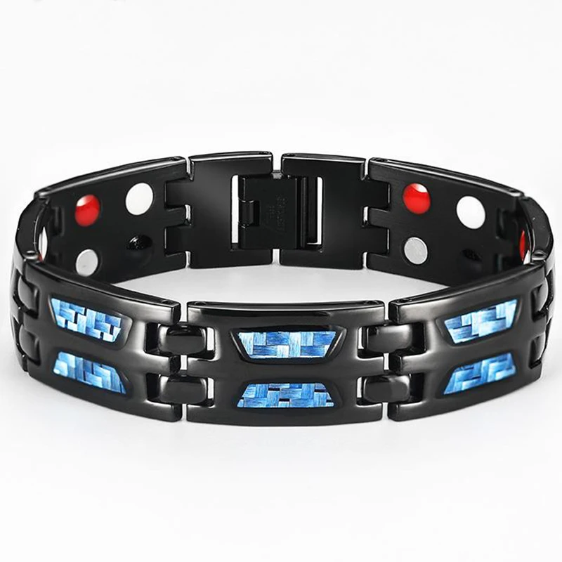 Здоровье 4 в 1 германиевый камень магнитный браслет для мужчин Черная Нержавеющая