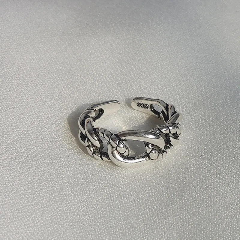 Винтажное кольцо fflacel уличное массивное серебристого цвета с цепочкой в стиле