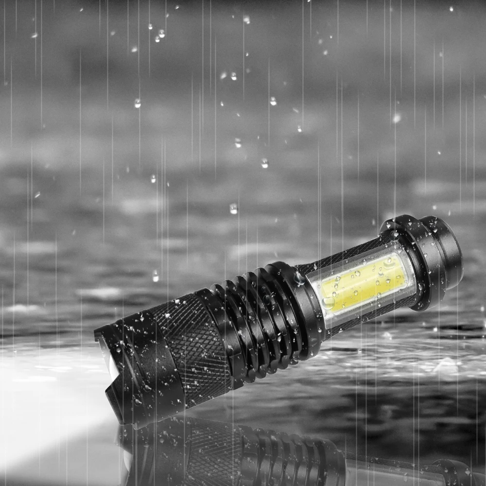 Портативный светодиодный фонарик Q5+ COB Mini Black 2000LM Водонепроницаемый светодиодный фонарь с зумом, фонарик с батареей AA 14500