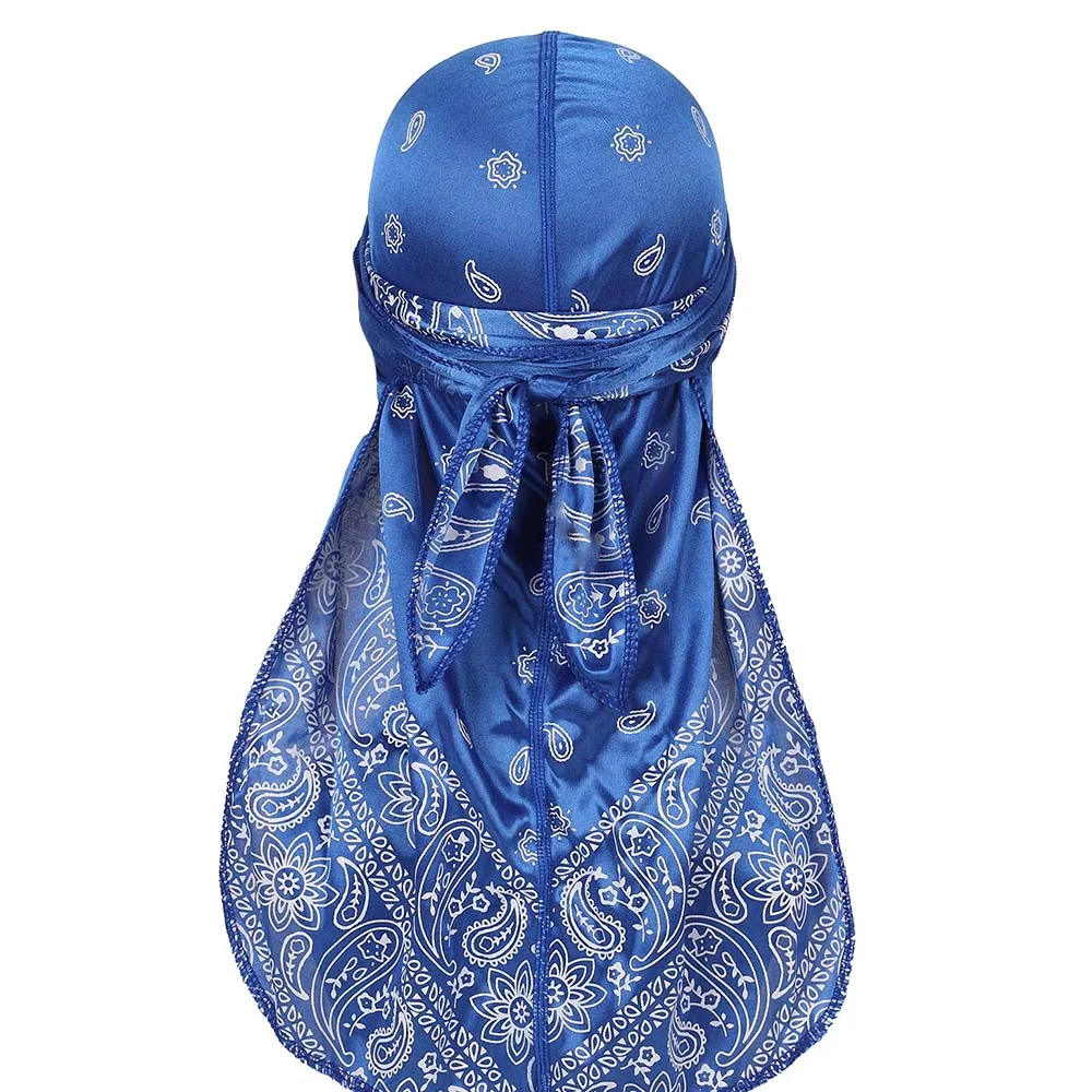 

Unisex Durag Print Long Tail Bandanna Turban Hat Lacing Silky Headwrap Elastic Satin Headwear