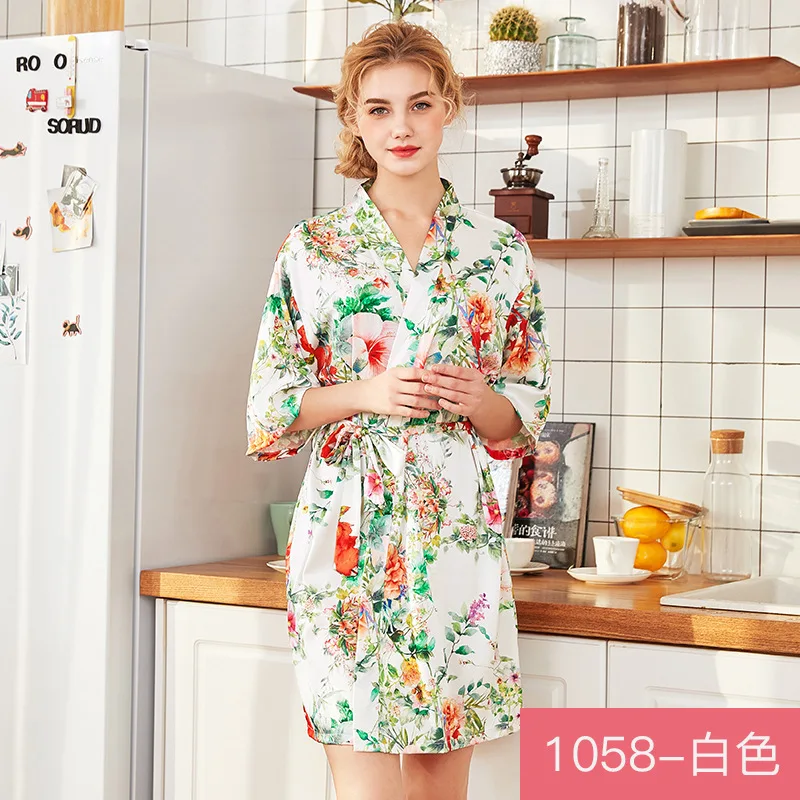 Silk Crane Pyjamas Ladies Summer Medium Sleeve Bride Dressing Gown Large Size Household Bathrobe Sleepwear пижама | Женская одежда