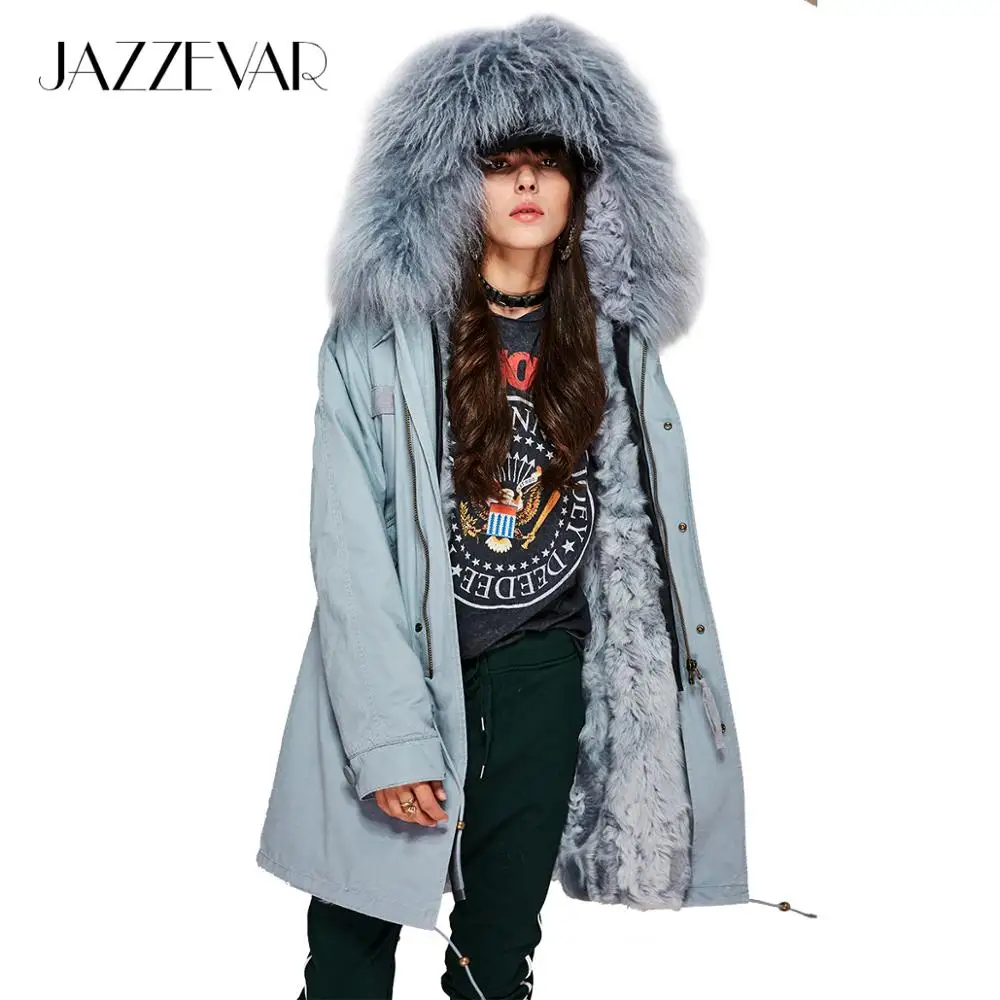 JAZZEVAR 2019 Новые зимняя парка женские модные натуральной овечьей шерстью внутри на