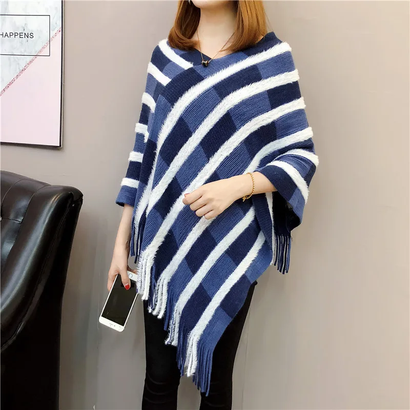 Женское зимнее вязаное кашемировое Пончо Накидки шаль кардиганы свитер пальто |