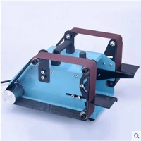 small desktop double shaft belt machine miniature double head sander polishing and grinding tool 950w with 10pcs belt