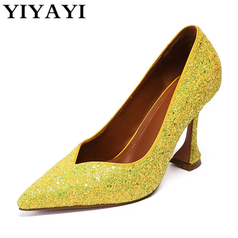 Блестящие туфли лодочки расшитые блестками новые женские тонкие с острым носком