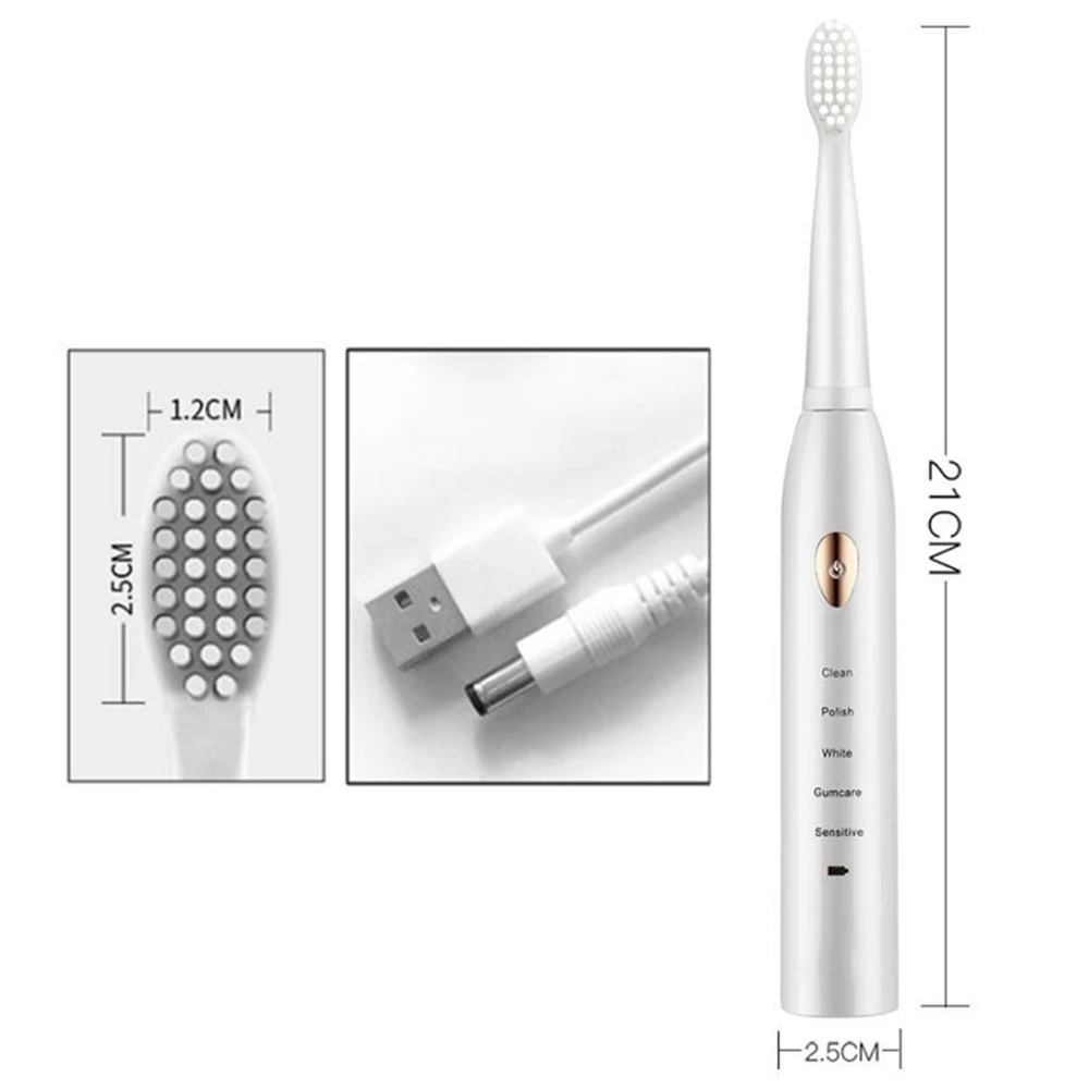 

Sonic Electric Toothbrush Ultrasonic Automatic Smart Tooth Brush 5 Gears USB Rechargeable Adult Tooth Brush Waterproof Washable