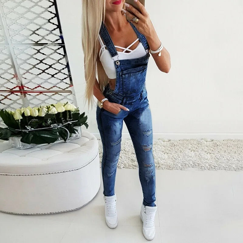 denim jacket for women European American Women's Sexy Leggings Fashion Y Word Straps Ripped Jeans Big Pocket High Waist Denim Jumpsuit maternity jeans