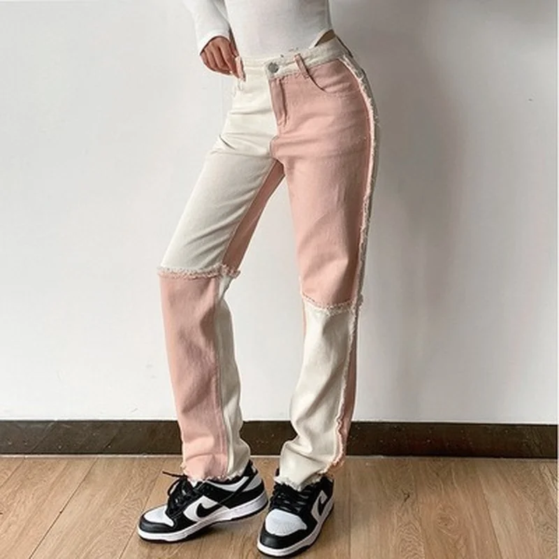 

WeiYao Cool Patchwork Tassel Jeans Pants Women 90s Streetwear Cargo Pants Punk Gothic High Waisted Straight Girl's Trousers
