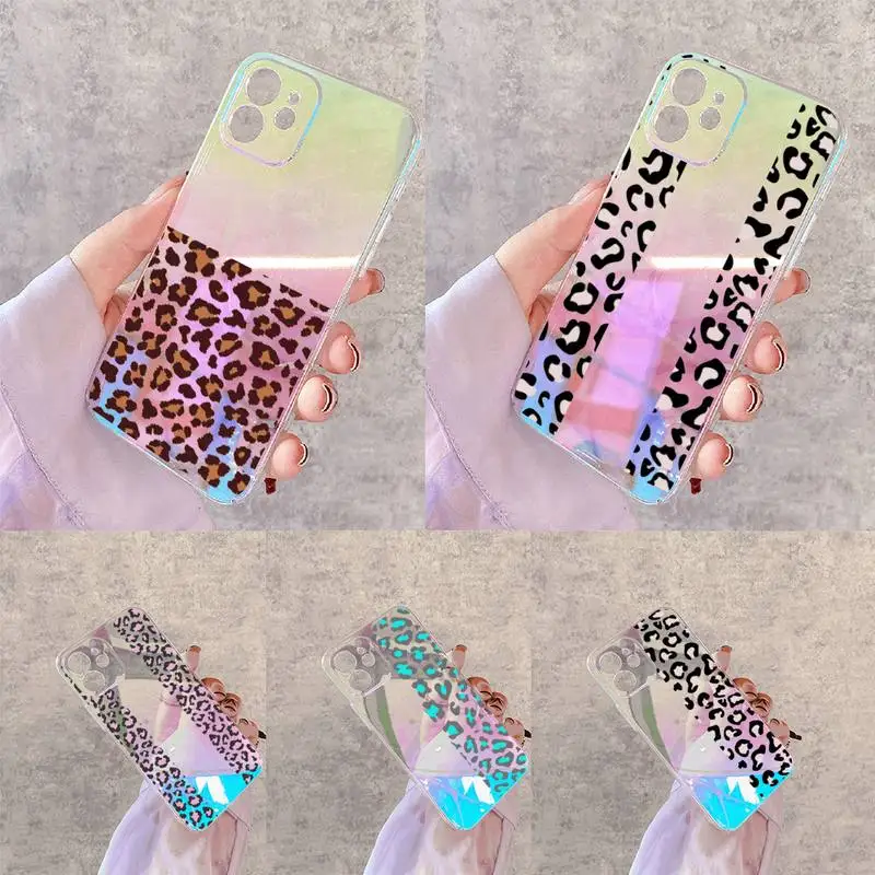 

Leopard Print Colorful Phone Case for iPhone xiaomi redmi 7 8 9 11 12 10 S X XS XR MINI Pro Max Plus laser Transparent