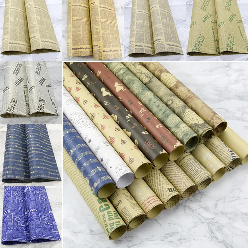 5 шт./лот 52x75 см Рождественский подарок упаковочная бумага в стиле ретро крафт