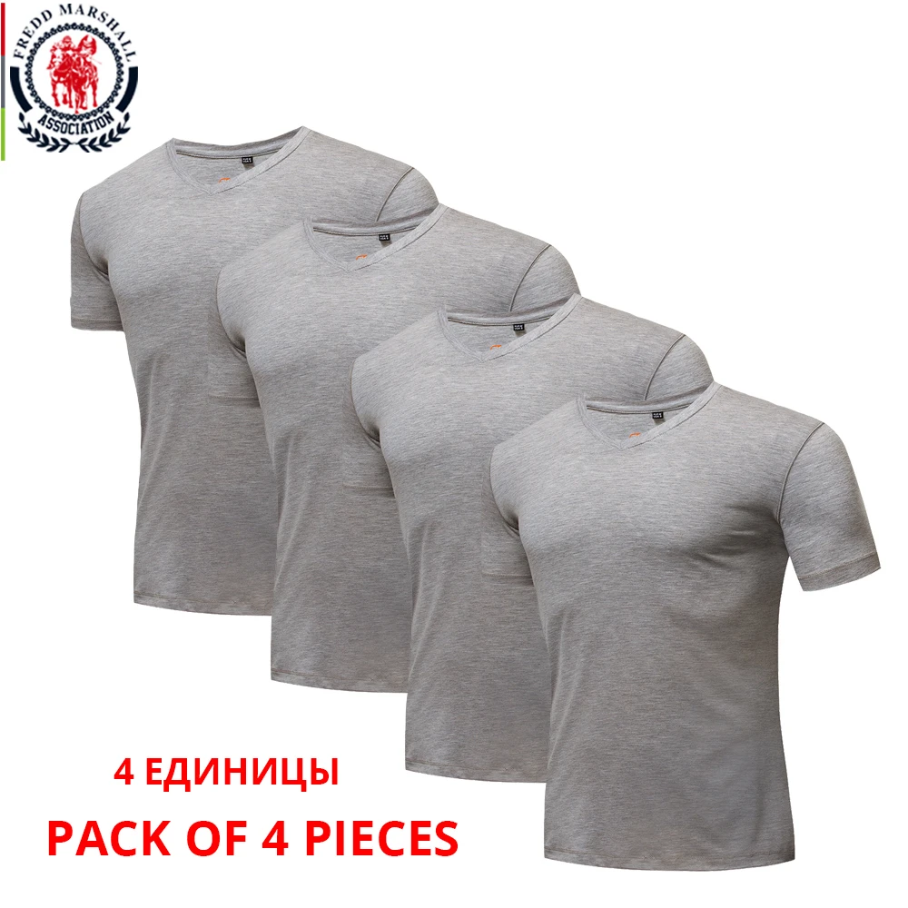 Fredd Marshall 4 шт./упаковка Мужская футболка с коротким рукавом и v-образным вырезом 100%