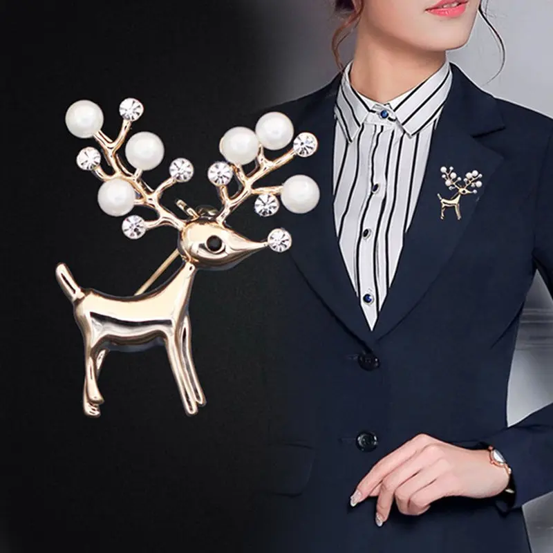 

Christmas Brooch Series For Women Men Brooches Pin Cute Small Deer Rose Gold With Clear Rhinestone Brooch Women Elegant Jewelry