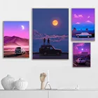 Картина на холсте аниме пурпурный тон путешествия настенный художественный плакат Атакама дорога поездка лунный свет печать мечты синий эстетический комната нерамка