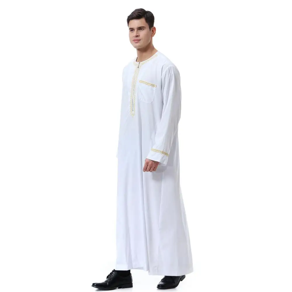 Hanyimidoo Muslim Abaya for Men Jubba Thobe Middle East Long Robes Kaftan Arab Dubai Adult Long sleeve Islamic Clothing