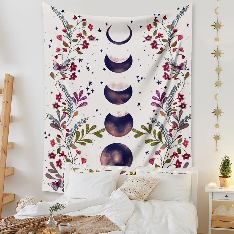 

Bohemian Moon Starry Tapestry Flower Wall Hanging Room Sky Carpet Dorm Tapestries Art Home Decoration Accessories