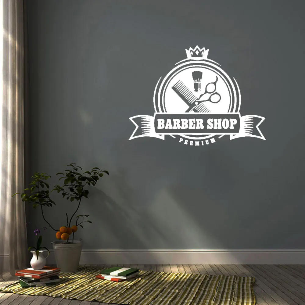 Barber Shop Sign Wall Decal Hairdresser Salon Window Decor Stickers Posters Mustache Scissors Removable Mural DW6593 | Дом и сад