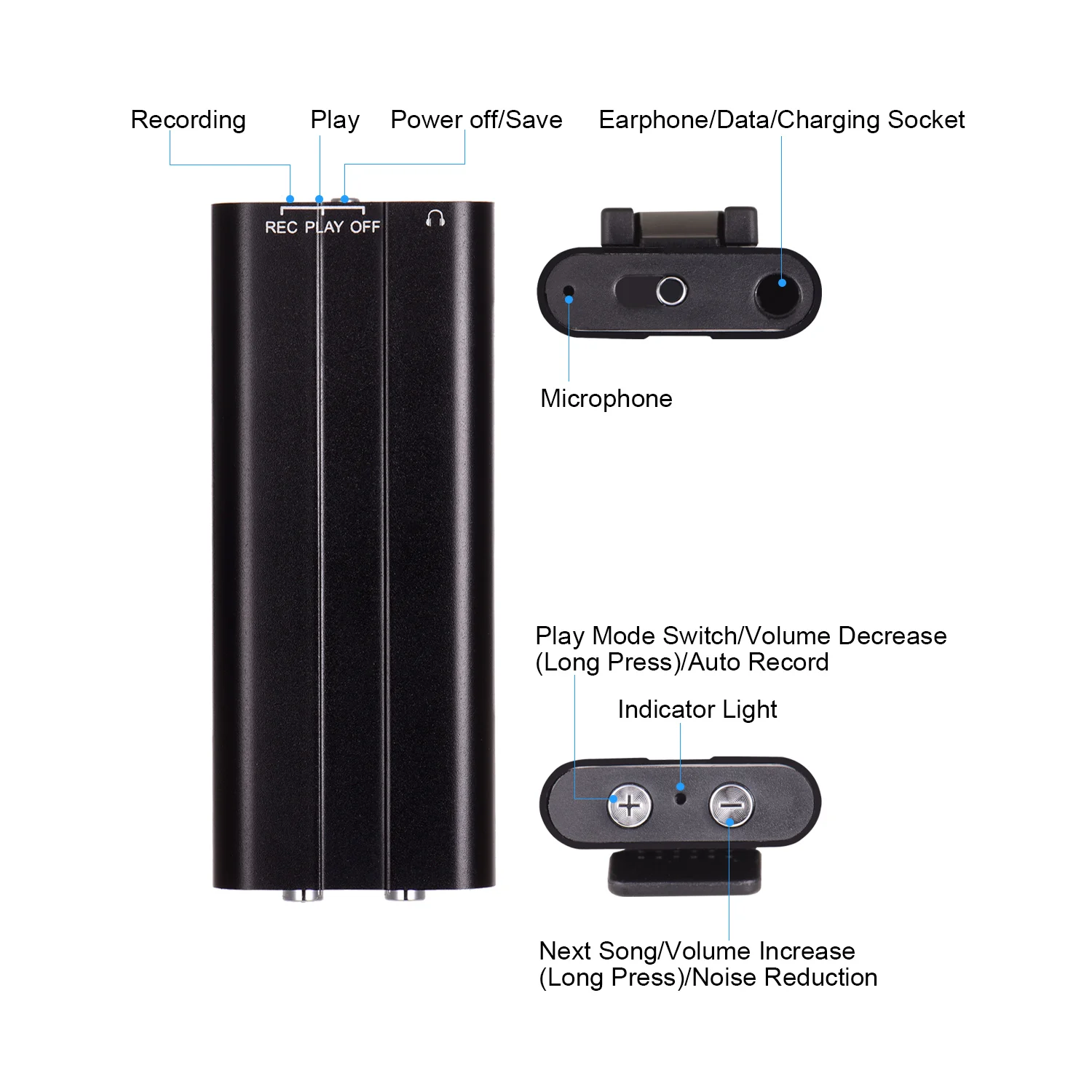 Миниатюрный цифровой диктофон музыкальный mp3 плеер с активацией голоса и одной