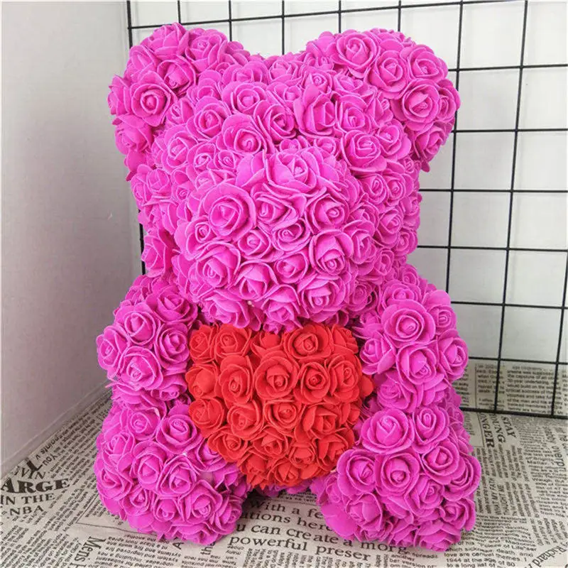 32cm pink bear 32 см пена Роза медведь плесень DIY искусственный цветок розы медведь розы с сердцем для влюбленных подарки - Цвет: 32cm pink bear
