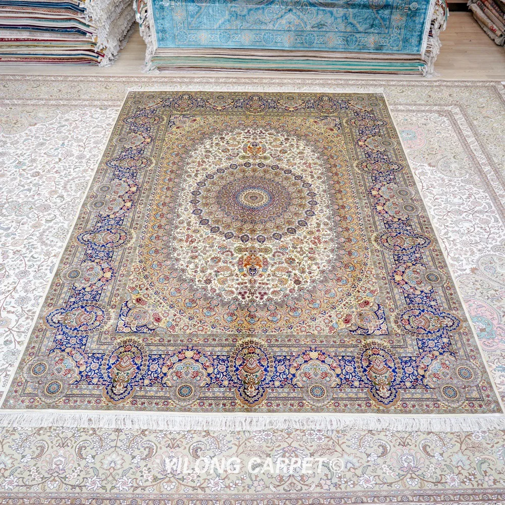 Koop Yilong 8 'X 11' Vantage Klassieke Kleed Grote Antieke Medaillon Kashmiri Handgemaakte Tapijt (TJ181A)