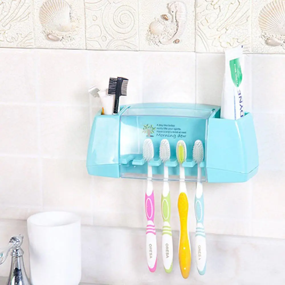 1set Wall Mount Tooth brush Storage Rack Automatic Toothpaste Dispenser Toothbrush Holder Organizer Bathroom Accessories Set | Дом и сад