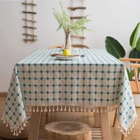 rectangular fringed cotton and linen table runner contrast color extra large can be used for picnic parties and holidays