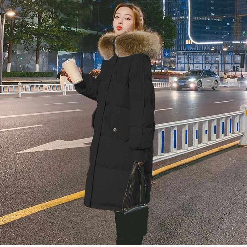 

Overcoat Parka Women Down Cotton Clothes Winter Long Coats Thickened Zipper Big Fur Collar Ladies Jacket Snow Wear Outerwear -40