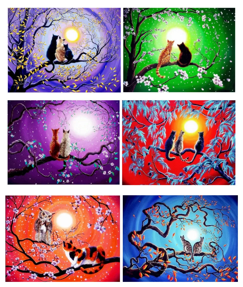 5D алмазная живопись сделай сам кошка взгляд на Луну вышивка животные крестиком