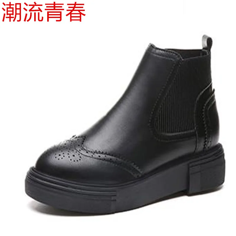 Женские ботильоны весна-осень 2019 модные простые кожаные ботинки без шнуровки на