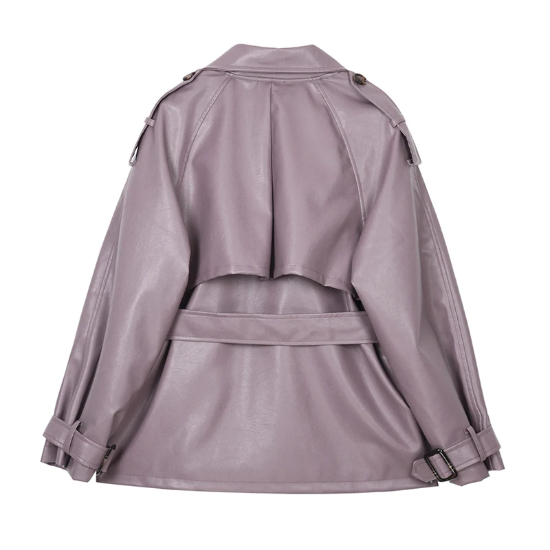 Куртка женская из мягкой ПУ кожи с отложным воротником и поясом | Женская одежда