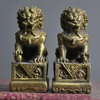 old chinese brass folk fengshui foo fu dog guardion door lion pair statue mascot decoration collection ornaments lucky