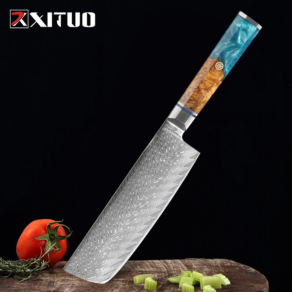 

XITUO 7 Inch Professional Nakiri Knife VG 10 67 Layers Damascus Super Steel Sharp Cook Knife For Meat Japanese Kitchen Knives