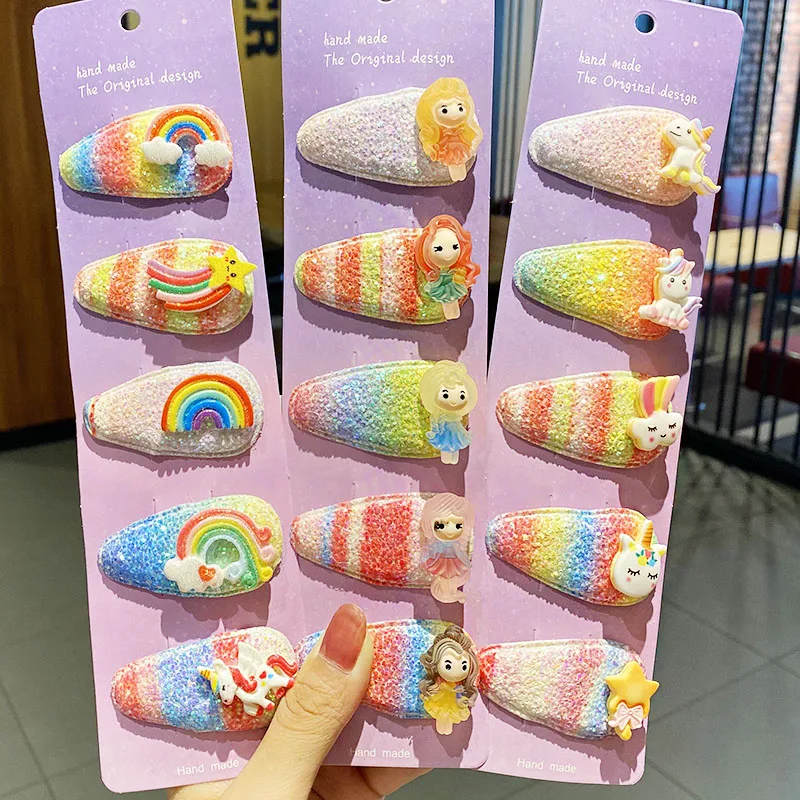 

5pcs/Set New Girls Cute Cartoon Colorful Unicorn Rainbow Hairpins Sweet Hair Ornament Clips Barrettes Fashion Hair Accessories
