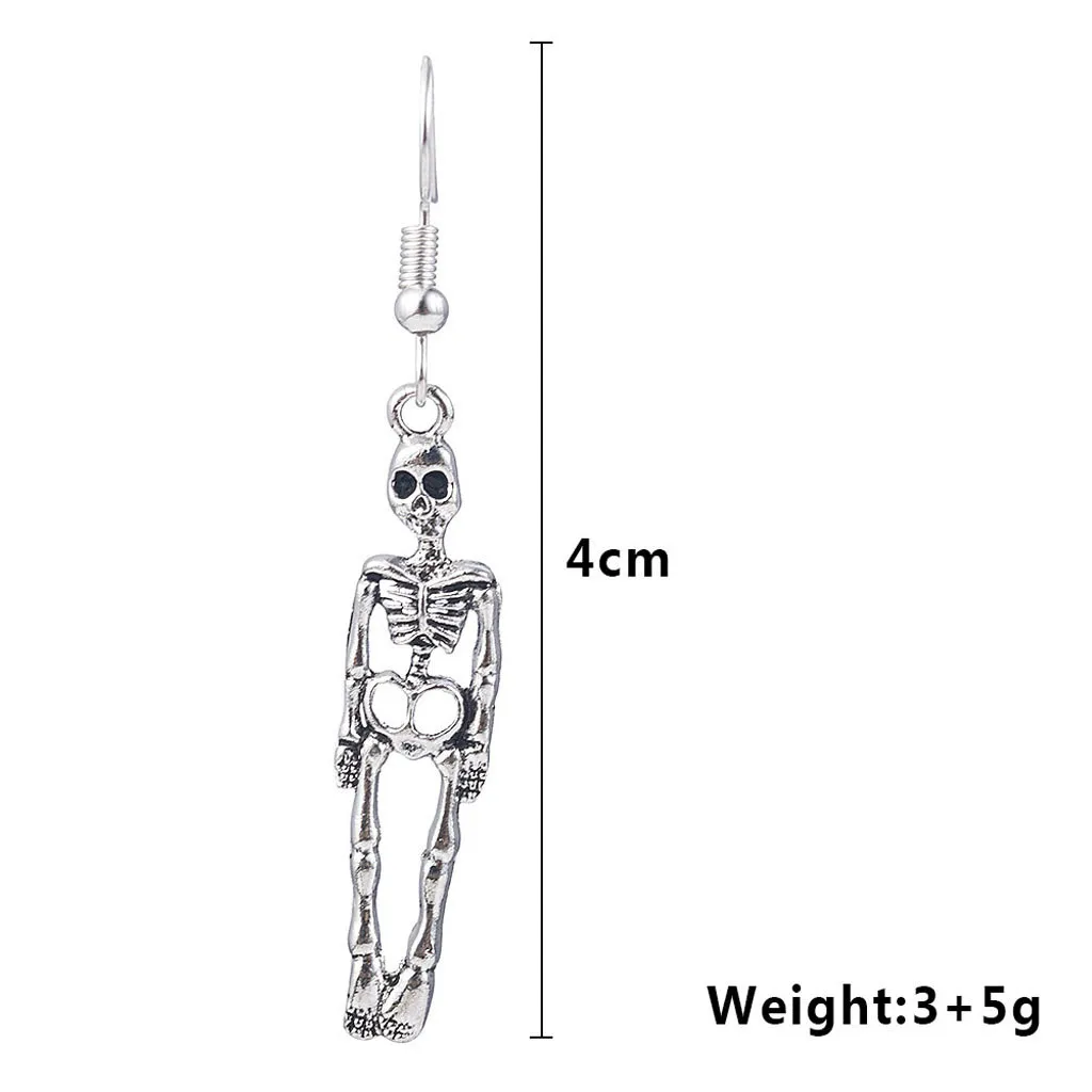 

Punk Vintage Skull Pendant Dangle Earrings for Man Woman Silver Color Alloy Funny Drop Earring Halloween Party Jewelry Brincos