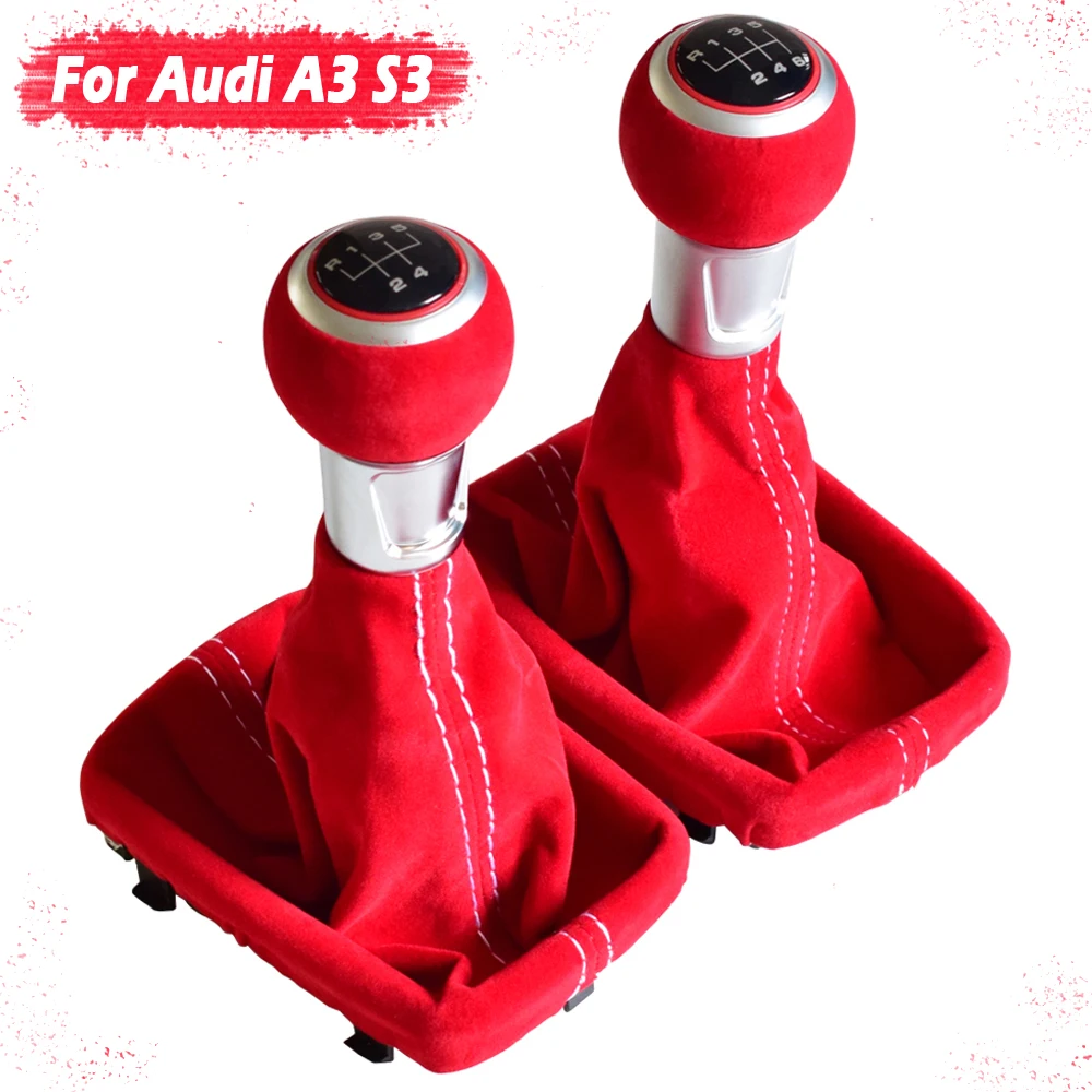 

Amazing Quality 5/6 Speed complete Black Red Gear Shift Knob Suede Leather Gaiter Boot Cover For Audi S3 2001 2002 2003