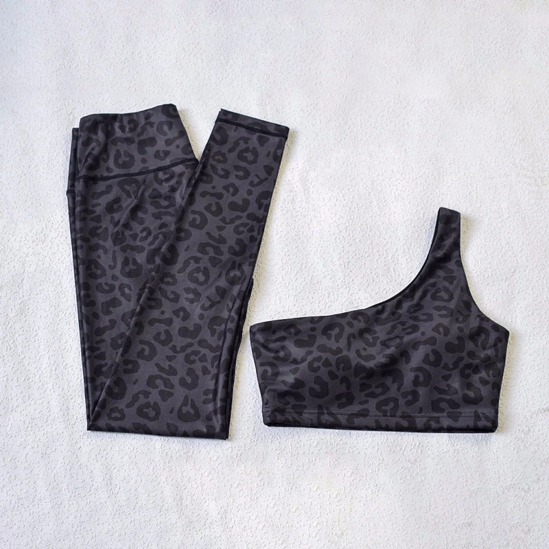 

Single Shoulder Push-up Bra Long Trousers Sports Fitness Yoga Suit Running Gym Training Female 2 Peice Set Women Workout Suit