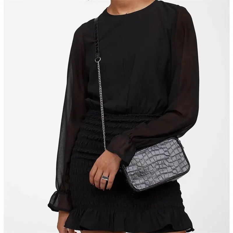 

Women 2021 Fashion Pleated Stretched Elastic Waisted Sexy Lining Mini Dress Vintage O Neck Long Sleeve Female Dresses Mujer