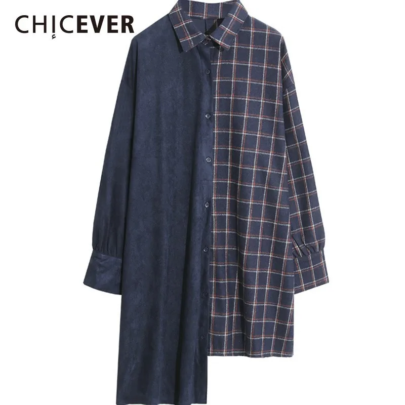 

Платье женское клетчатое, с отворотом и длинным рукавом, оверсайз, 2020