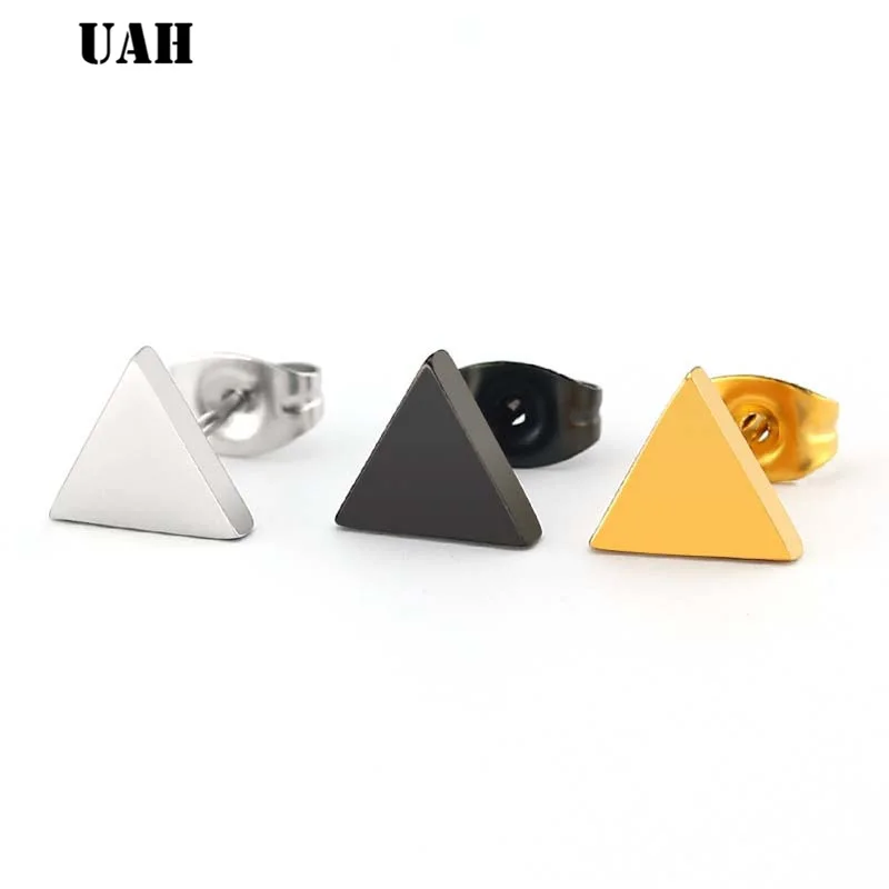 UAH Korean Cool Punk Style Earrings for Men Women Titanium Steel Triangle Stud Statement Jewelry Piercing Ear | Украшения и