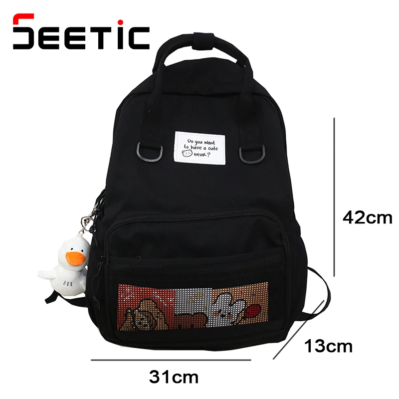 

SEETIC Solid Color Backpack Women Waterproof Nylon Multi Pocket Travel Bag Large Capacity School Bag Quality Laptop Bag Female