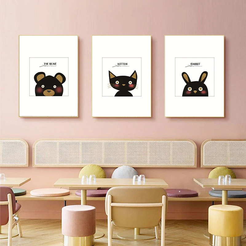 

Nordic modern simple cartoon small animal poster mural children's room living room canvas decorative picture printing