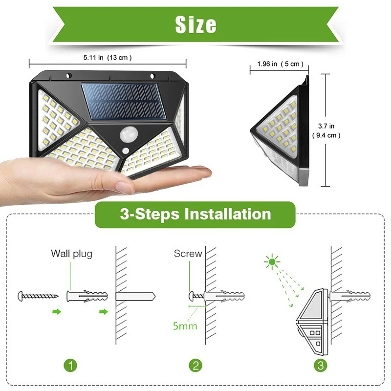 

100 Led Outdoor Lighting Solar Wall Light 1/4pcs Waterproof Motion Sensor Automatic Emergency Light Garden Decoration Light