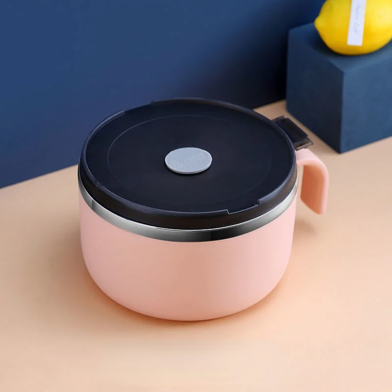 

High Quality Cute Sealed Lunch Box Household 304 Stainless Steel Instant Noodle Bowl with Lid Student Insulated Fast Food Cup